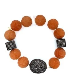 Carved Beaded Moonstone Bracelet With Pave Diamonds Balls & Cubes -Mode Bijouterie Magasin BRUGI 1299 1 master