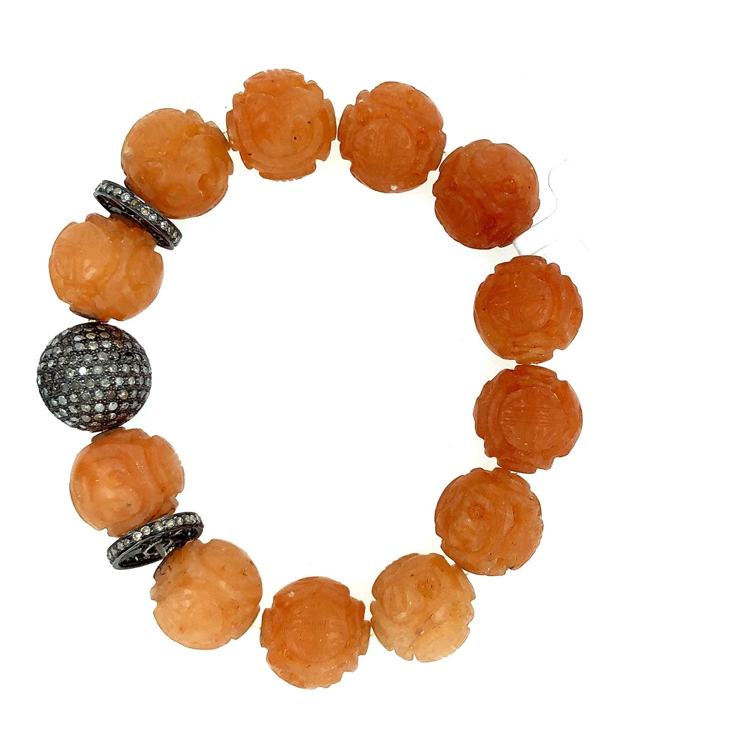 Tribal Style Carved Moonstone & Pave Diamonds Beads Bracelet 8 Tribal Style Carved Moonstone & Pave Diamonds Beads Bracelet – Image 6