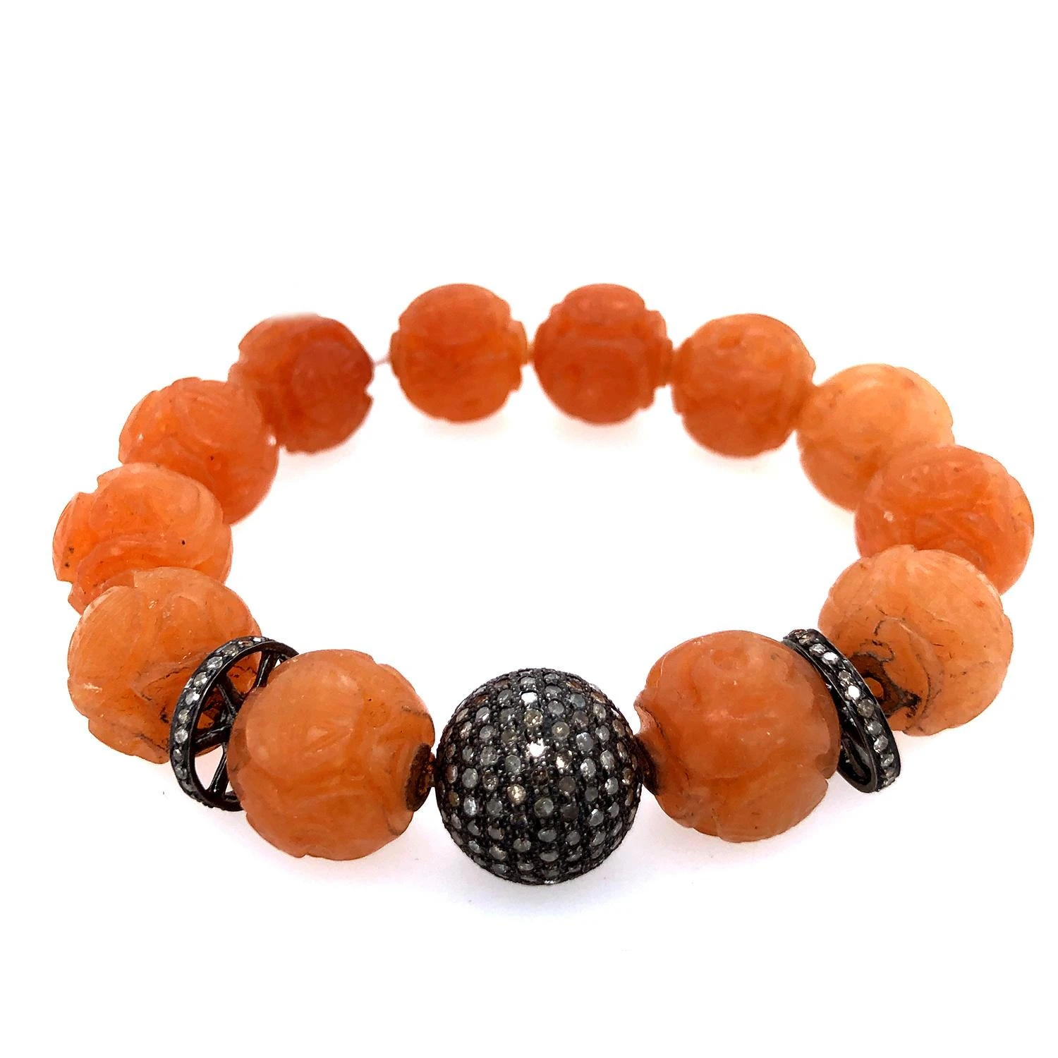 Tribal Style Carved Moonstone & Pave Diamonds Beads Bracelet 6 Tribal Style Carved Moonstone & Pave Diamonds Beads Bracelet – Image 4