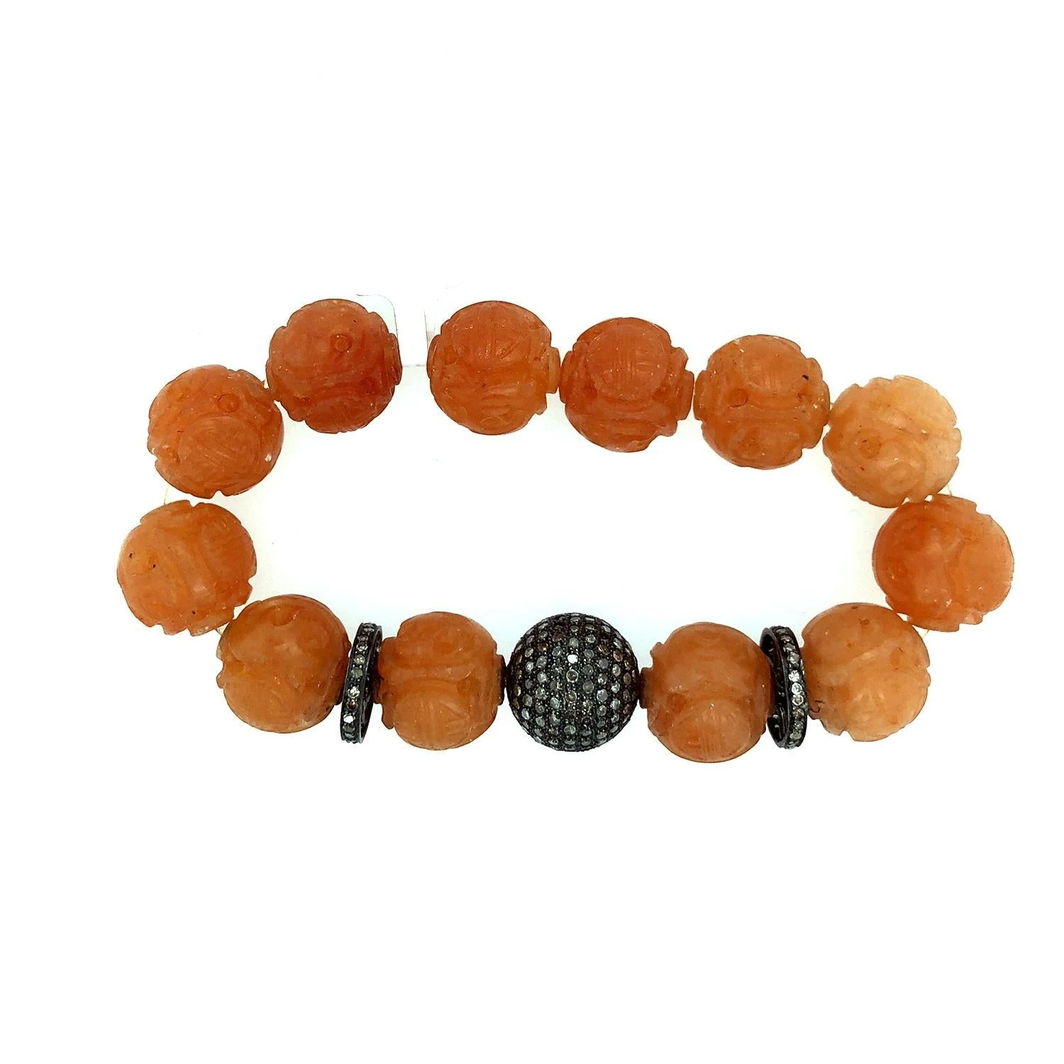 Tribal Style Carved Moonstone & Pave Diamonds Beads Bracelet 7 Tribal Style Carved Moonstone & Pave Diamonds Beads Bracelet – Image 5