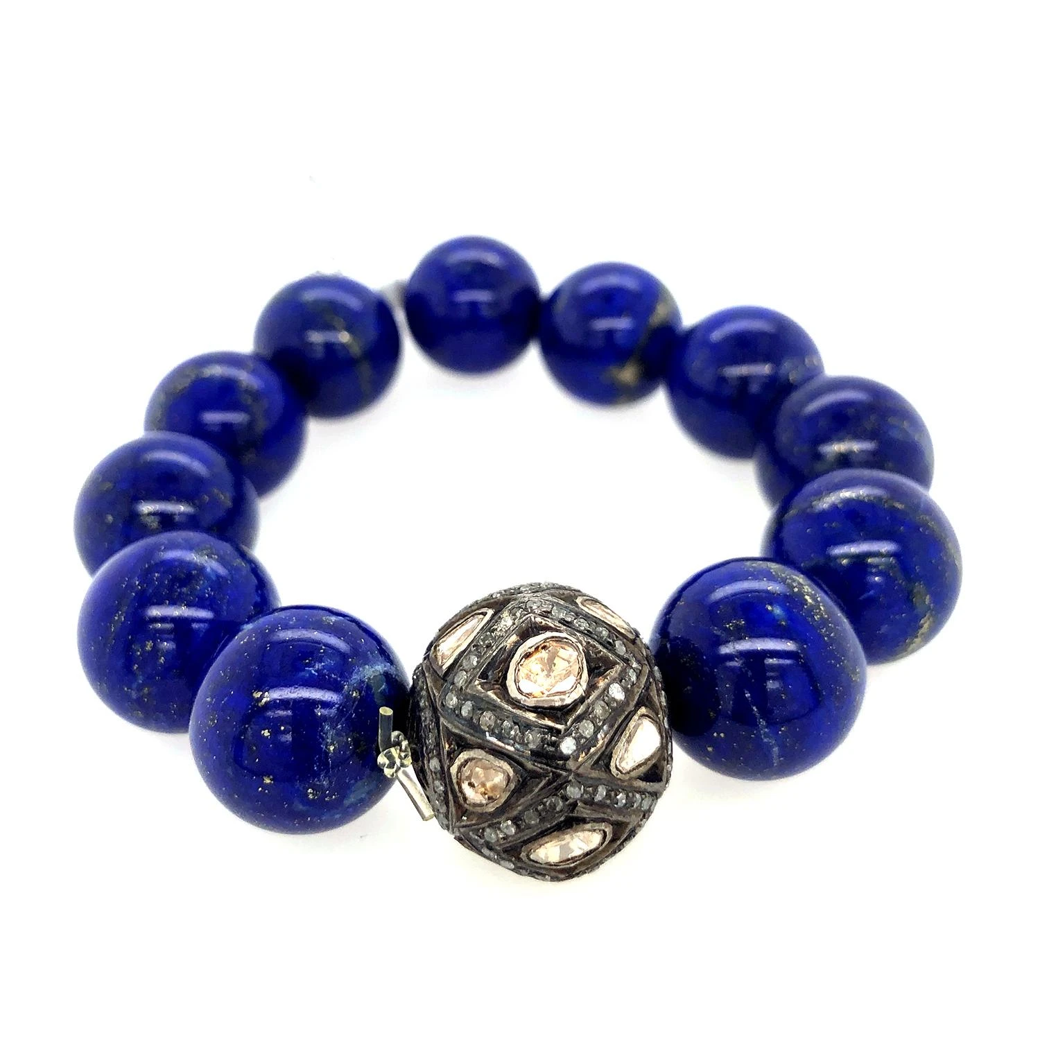 Lapis & Rose Cut Diamond Ball Beaded Bracelet 7 Lapis & Rose Cut Diamond Ball Beaded Bracelet – Image 5