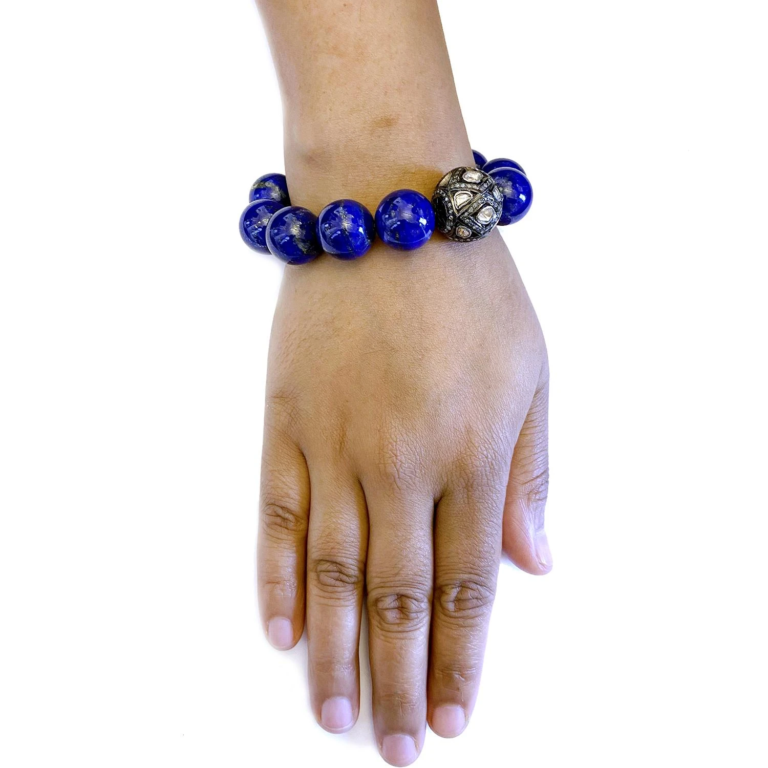 Lapis & Rose Cut Diamond Ball Beaded Bracelet 4 Lapis & Rose Cut Diamond Ball Beaded Bracelet – Image 2