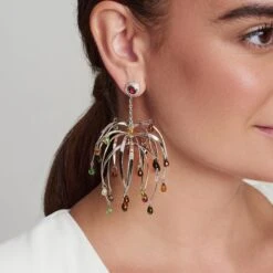 47 Carat Total Weight Tourmaline Garnet Diamond White Gold Chandelier Earrings -Mode Bijouterie Magasin BSM 2056 master