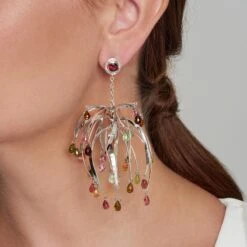 47 Carat Total Weight Tourmaline Garnet Diamond White Gold Chandelier Earrings -Mode Bijouterie Magasin BSM 2063 master