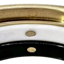 Vintage Chanel Bangle Set Of 3: In Gold Tone, White, & Black Resin With CC Logo -Mode Bijouterie Magasin BWG 3 master