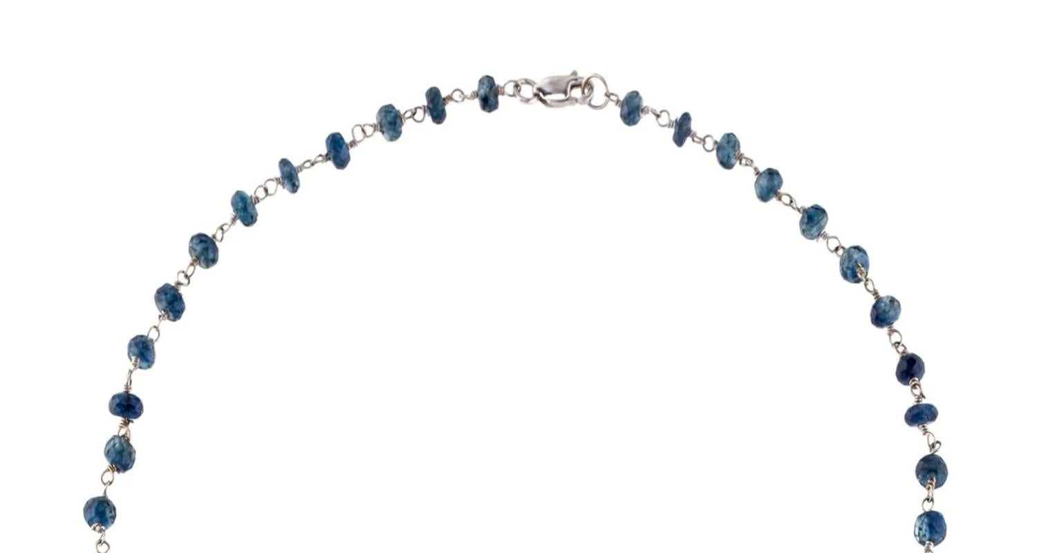 Blue Sapphire Wire Wrap Necklace, White Gold 5 Blue Sapphire Wire Wrap Necklace, White Gold – Image 3