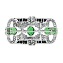 Unknown Tsavorite Onyx Diamond Art Deco Style Brooch In 18k White Gold -Mode Bijouterie Magasin C0370 TS OX D2 3 master