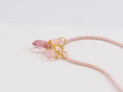 Pink Tourmaline Rose Quartz Pink Opal 22 Kt Gold Pendant Necklace -Mode Bijouterie Magasin C100035 master