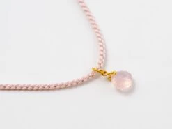 Pink Tourmaline Rose Quartz Pink Opal 22 Kt Gold Pendant Necklace -Mode Bijouterie Magasin C100059 master