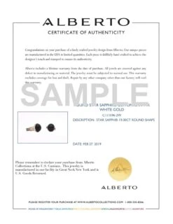 Alberto 19 Carat Round Star Sapphire Men's Fashion Cufflinks 14 Karat White Gold -Mode Bijouterie Magasin C111596 2W master