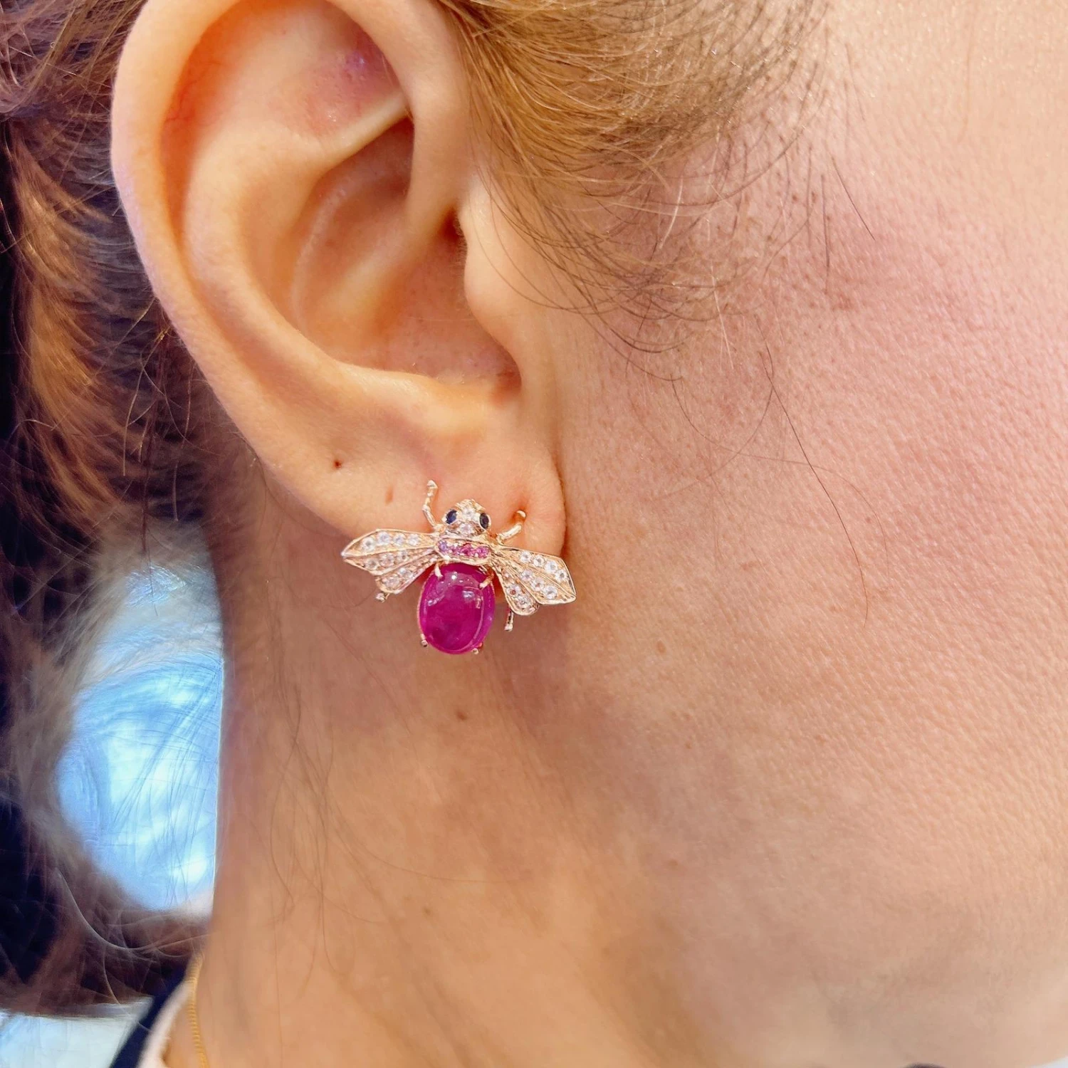 “Orient” Ruby Earrings With White Topaz & Blue Sapphire Set In 22k Gold 6 “Orient” Ruby Earrings With White Topaz & Blue Sapphire Set In 22k Gold – Image 4