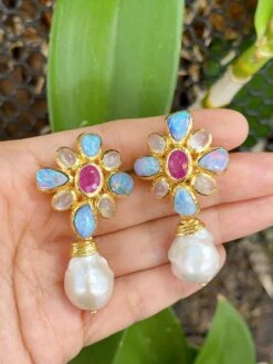 Bochic “Capri”, Ruby, Blue Opal & Moonstone Earrings Set In 22 Gold & Silver -Mode Bijouterie Magasin CA79025C 9858 4E98 B15E 2049E411EE62 master
