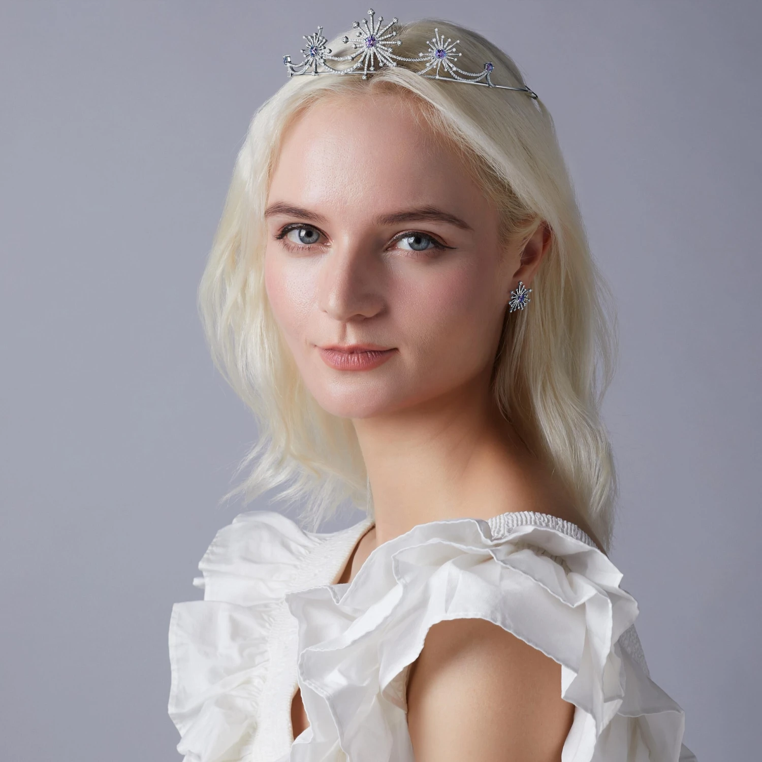 Fei Liu Purple-Aqua Swarovski Zirconia Sterling Silver Sparkler Firework Tiara 4 Fei Liu Purple-Aqua Swarovski Zirconia Sterling Silver Sparkler Firework Tiara – Image 2