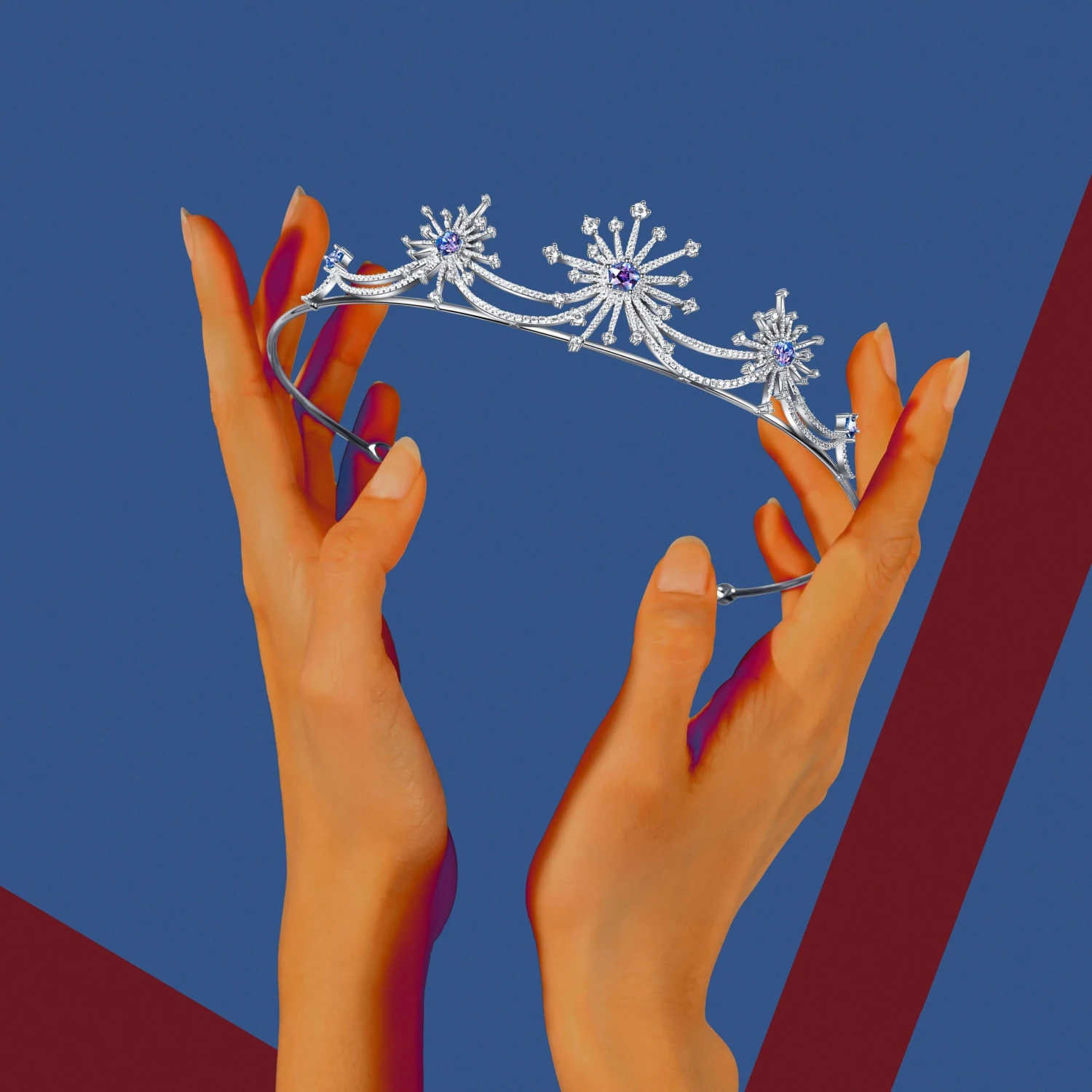 Fei Liu Purple-Aqua Swarovski Zirconia Sterling Silver Sparkler Firework Tiara 5 Fei Liu Purple-Aqua Swarovski Zirconia Sterling Silver Sparkler Firework Tiara – Image 3