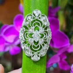 Art Decor Antique Filigree 1.28 Carat Diamond Ring In 18 Karat White Gold -Mode Bijouterie Magasin CDR 05001 2 master