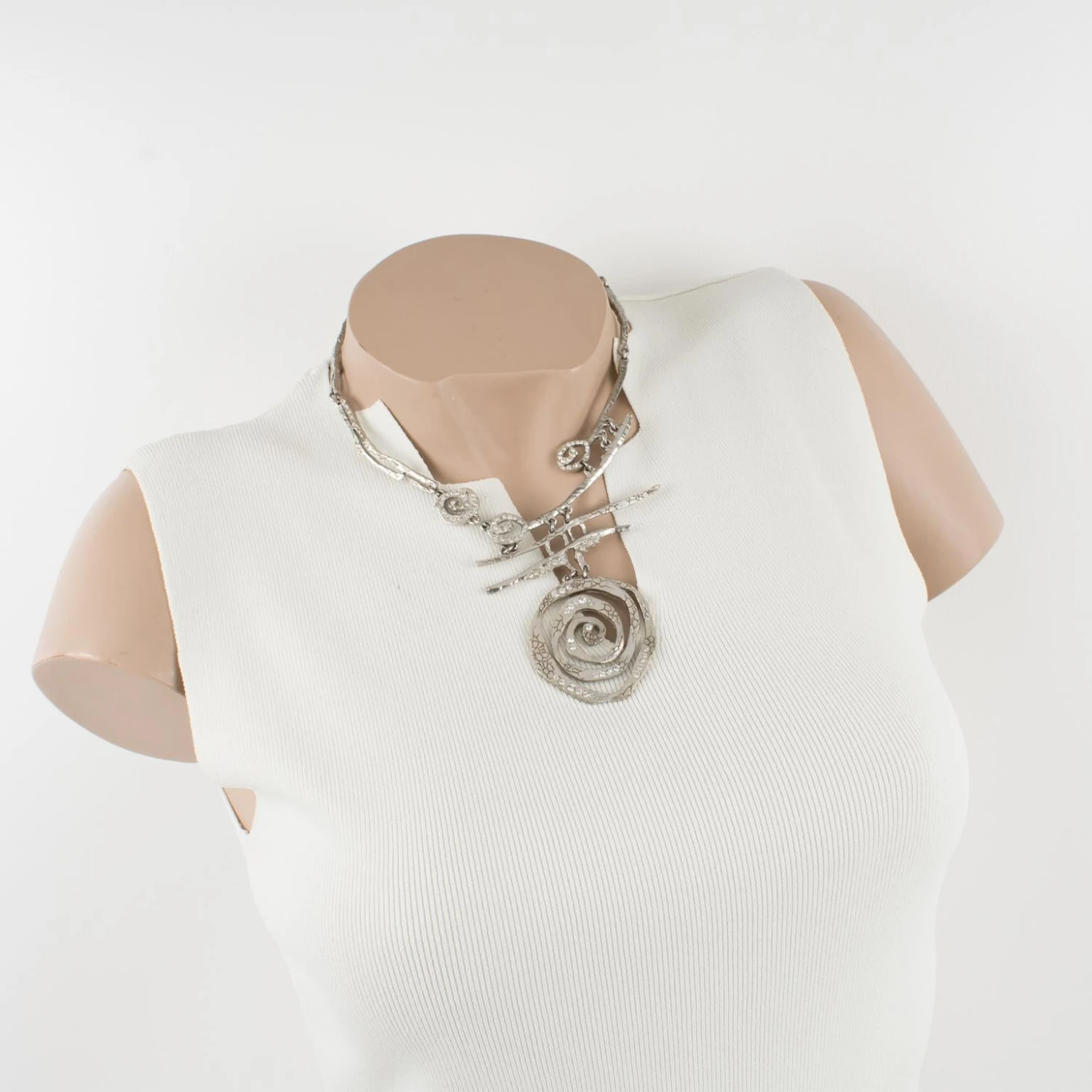 Christian Lacroix Brutalist Silvered Jeweled Choker Necklace 4 Christian Lacroix Brutalist Silvered Jeweled Choker Necklace – Image 2