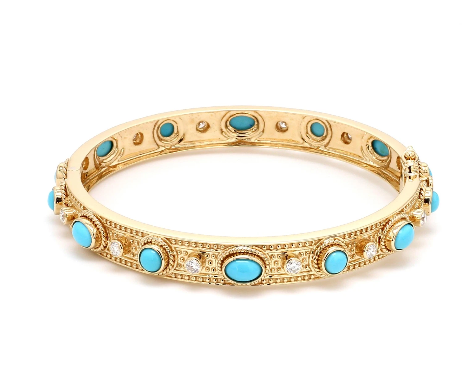 Real Oval Turquoise Gemstone Bracelet Diamond Solid 14k Yellow Gold Fine Jewelry 4 Real Oval Turquoise Gemstone Bracelet Diamond Solid 14k Yellow Gold Fine Jewelry – Image 2