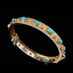 Real Oval Turquoise Gemstone Bracelet Diamond Solid 14k Yellow Gold Fine Jewelry 11 Real Oval Turquoise Gemstone Bracelet Diamond Solid 14k Yellow Gold Fine Jewelry -Mode Bijouterie Magasin CN 25657 6500 master