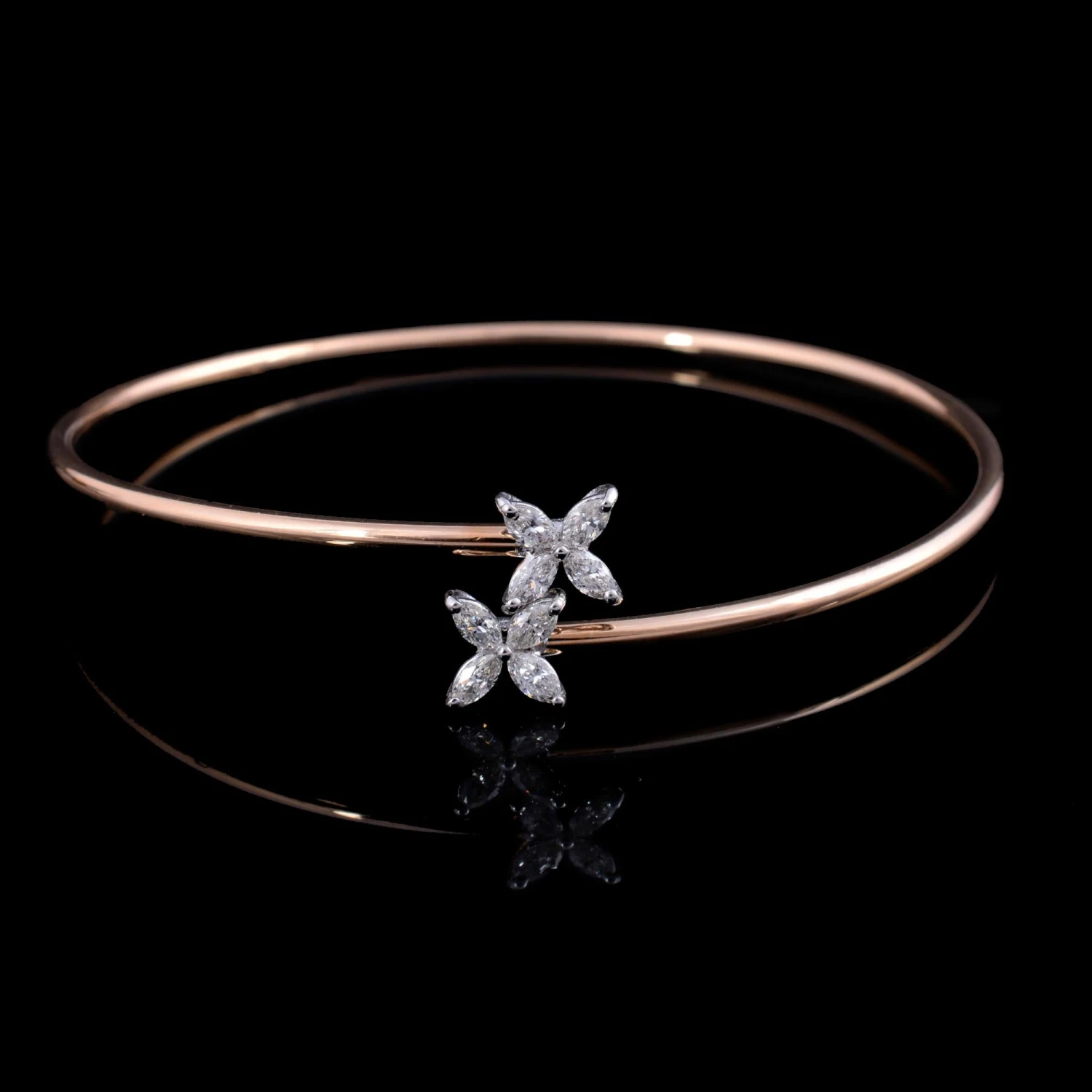 Marquise Diamond Flower Design Bangle Bracelet 18 Karat Rose Gold Fine Jewelry 6 Marquise Diamond Flower Design Bangle Bracelet 18 Karat Rose Gold Fine Jewelry – Image 4