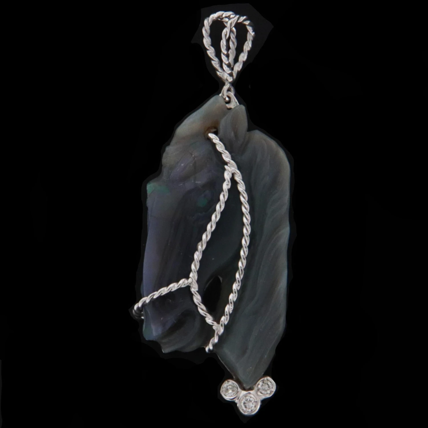 Australian Opal Horse 18 Karat White Gold Diamonds Pendant Necklace 4 Australian Opal Horse 18 Karat White Gold Diamonds Pendant Necklace – Image 2