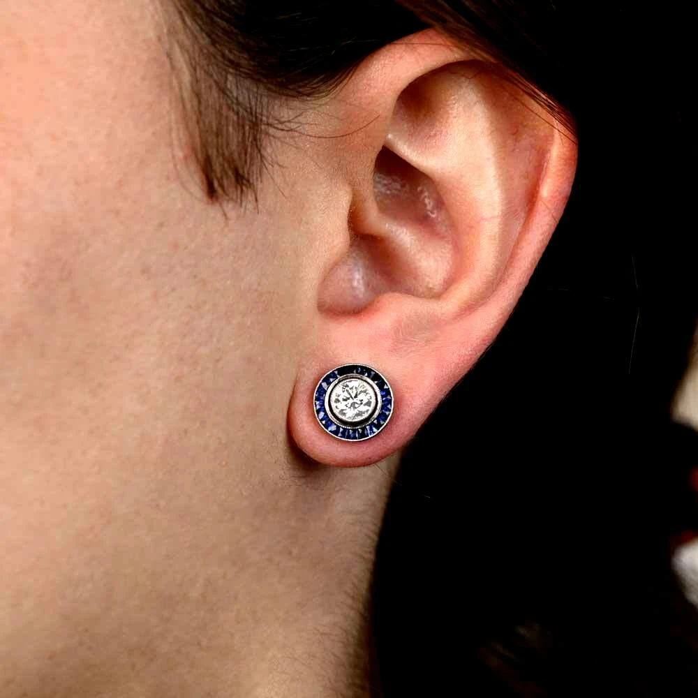 Unknown 1.00Carat Round Brilliant Cut Diamond Earrings, Sapphire Halo, Platinum 6 Unknown 1.00Carat Round Brilliant Cut Diamond Earrings, Sapphire Halo, Platinum – Image 4