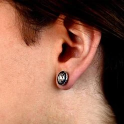 Unknown 1.00Carat Round Brilliant Cut Diamond Earrings, Sapphire Halo, Platinum 11 Unknown 1.00Carat Round Brilliant Cut Diamond Earrings, Sapphire Halo, Platinum -Mode Bijouterie Magasin Camborne Earrings Worn 2 1000x1000 1 master