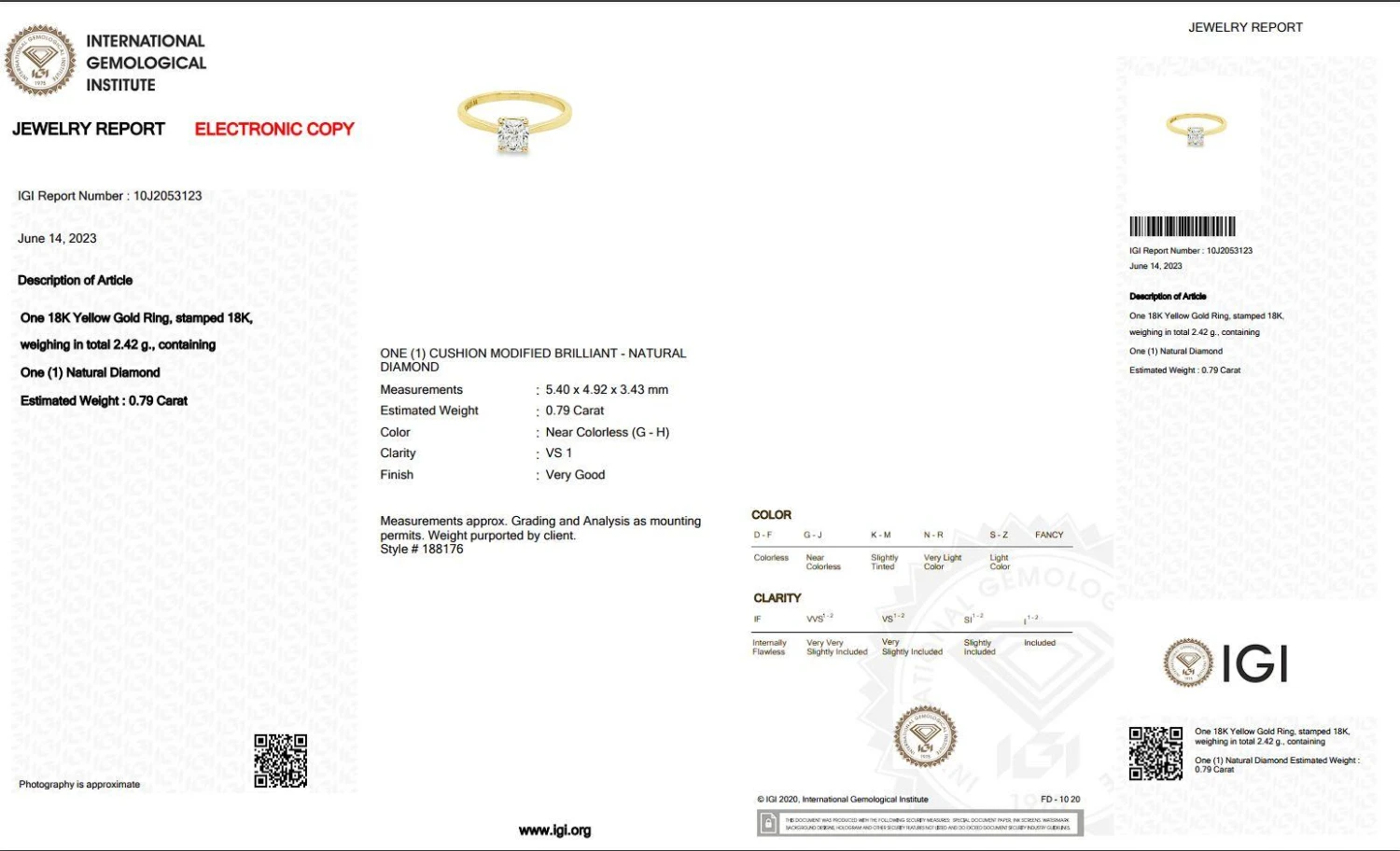 Glamorous 18k Yellow Gold Solitaire Ring W/ 0.79 Carat Natural Diamonds IGI Cert 4 Glamorous 18k Yellow Gold Solitaire Ring W/ 0.79 Carat Natural Diamonds IGI Cert – Image 2