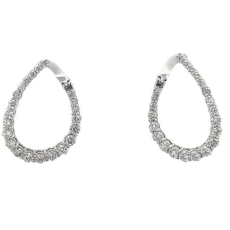Round Diamonds 2.55 Carat Set In 14K White Gold Lever Back Earrings 4 Round Diamonds 2.55 Carat Set In 14K White Gold Lever Back Earrings – Image 2