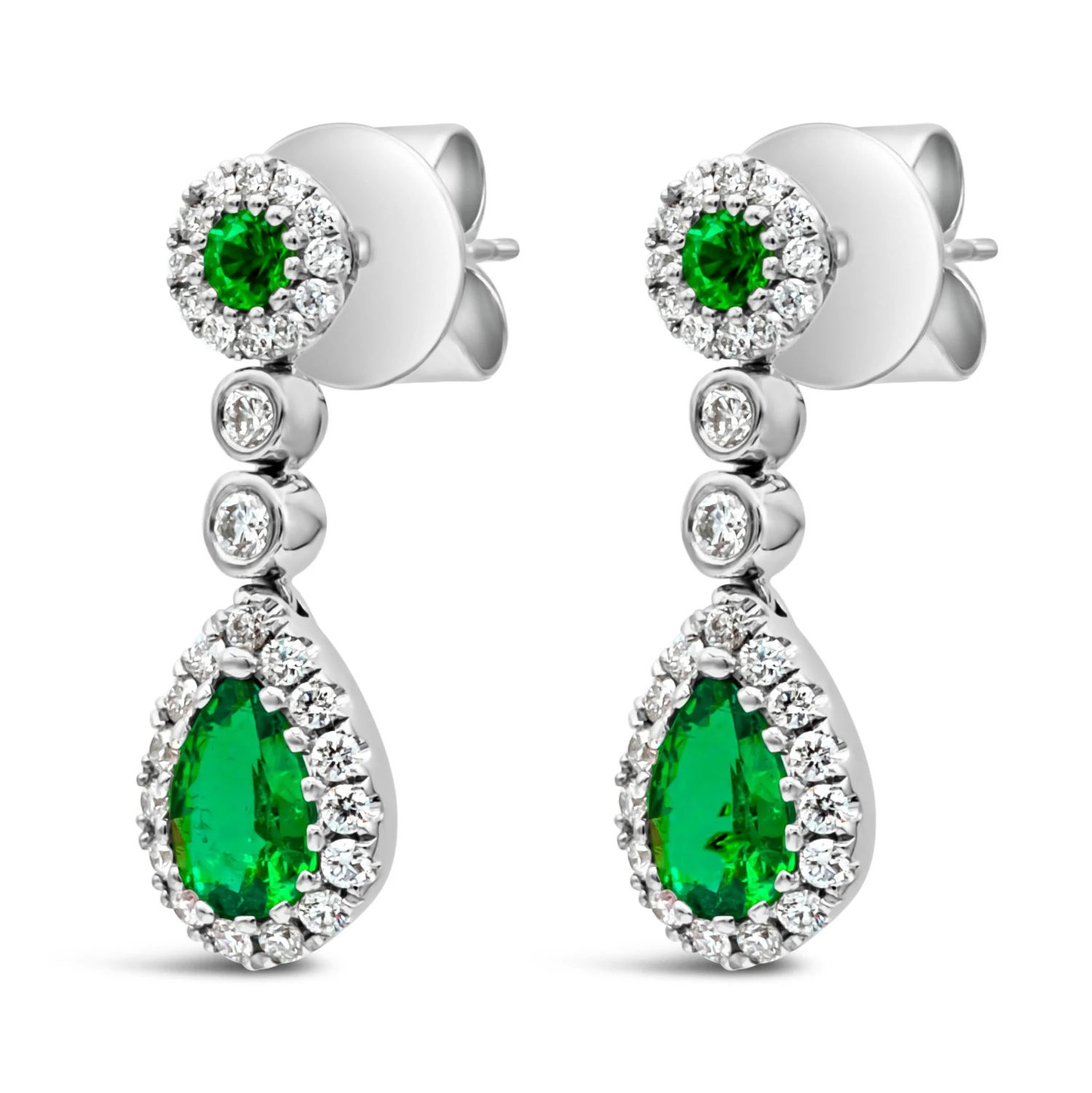 0.66 Carats Total Mixed Cut Colombian Green Emerald & Diamond Dangle Earrings 5 0.66 Carats Total Mixed Cut Colombian Green Emerald & Diamond Dangle Earrings – Image 3