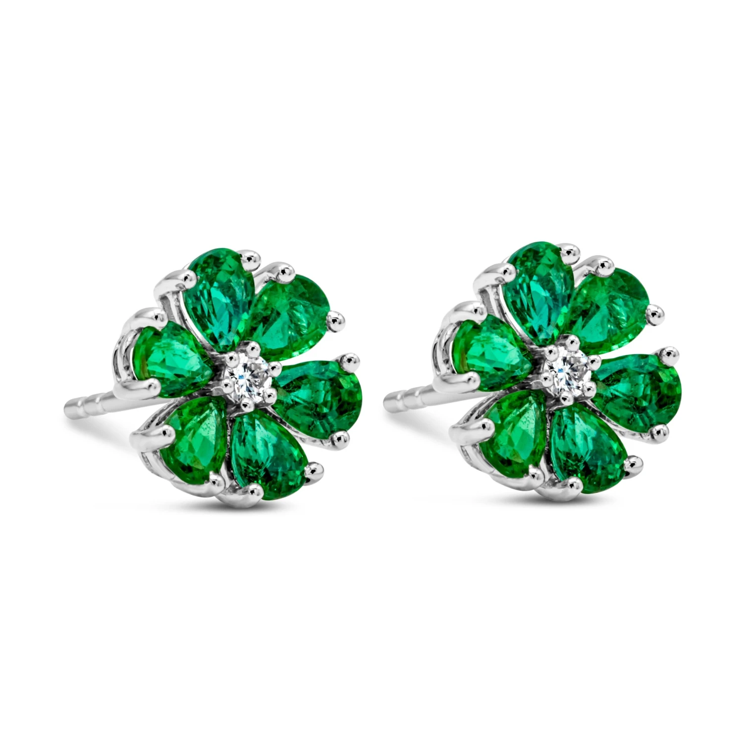 Roman Malakov 1.84 Carats Total Pear Shape Green Emerald & Diamond Stud Earrings 5 Roman Malakov 1.84 Carats Total Pear Shape Green Emerald & Diamond Stud Earrings – Image 3