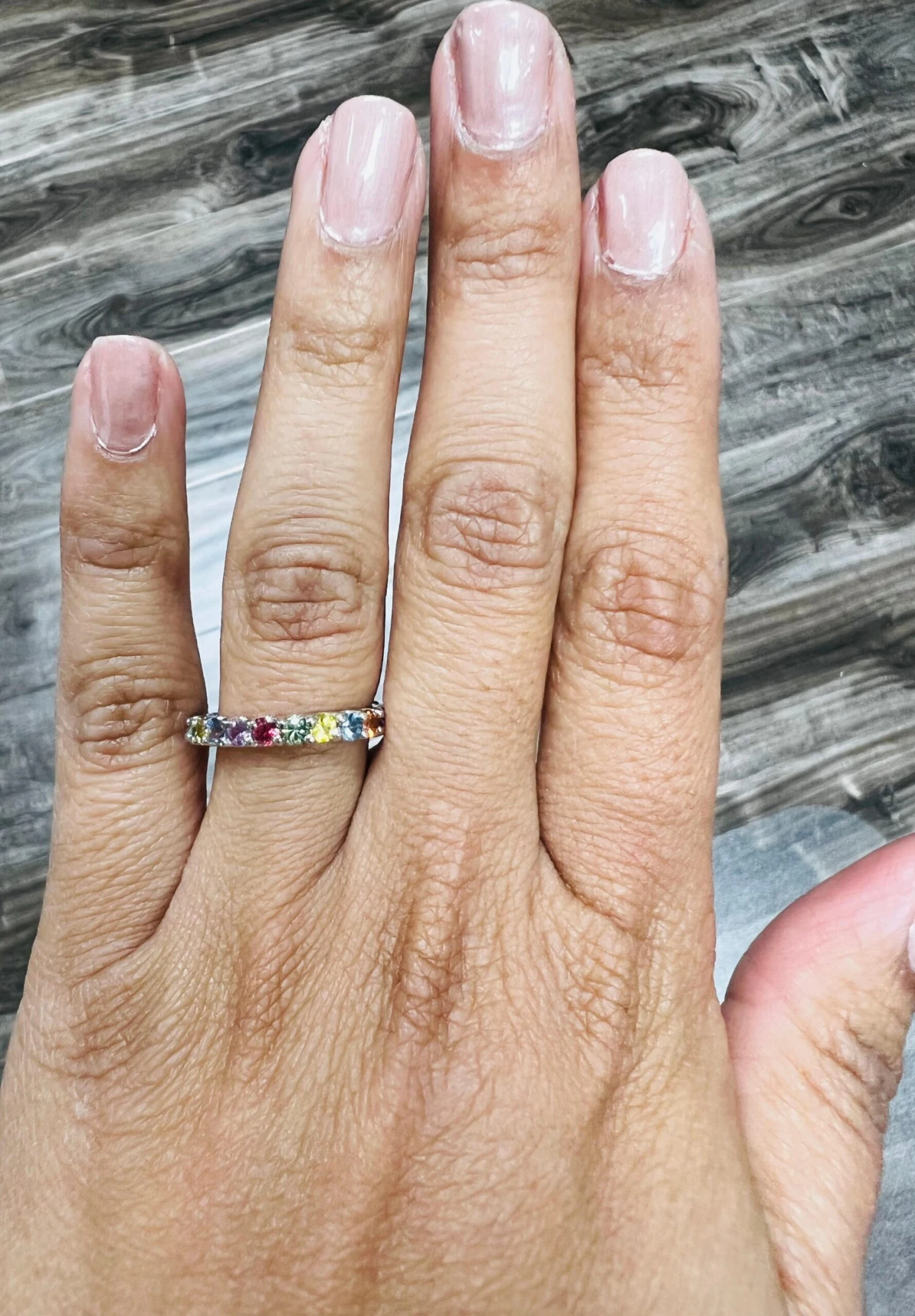 1.68 Carat Multi Color Sapphire White Gold Band 7 1.68 Carat Multi Color Sapphire White Gold Band – Image 5