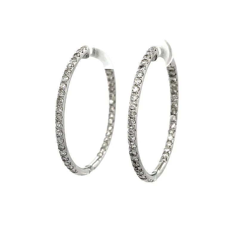 Diamond Inside-Out Hoops Earrings 1.50 Carat In 14k White Gold 4 Diamond Inside-Out Hoops Earrings 1.50 Carat In 14k White Gold – Image 2