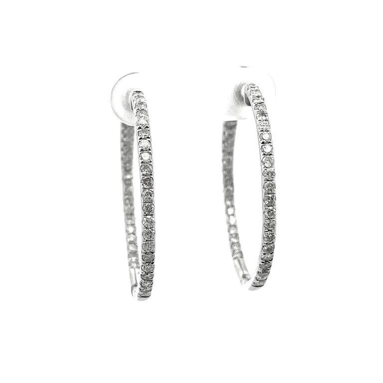 Diamond Inside-Out Hoops Earrings 1.50 Carat In 14k White Gold 8 Diamond Inside-Out Hoops Earrings 1.50 Carat In 14k White Gold – Image 6