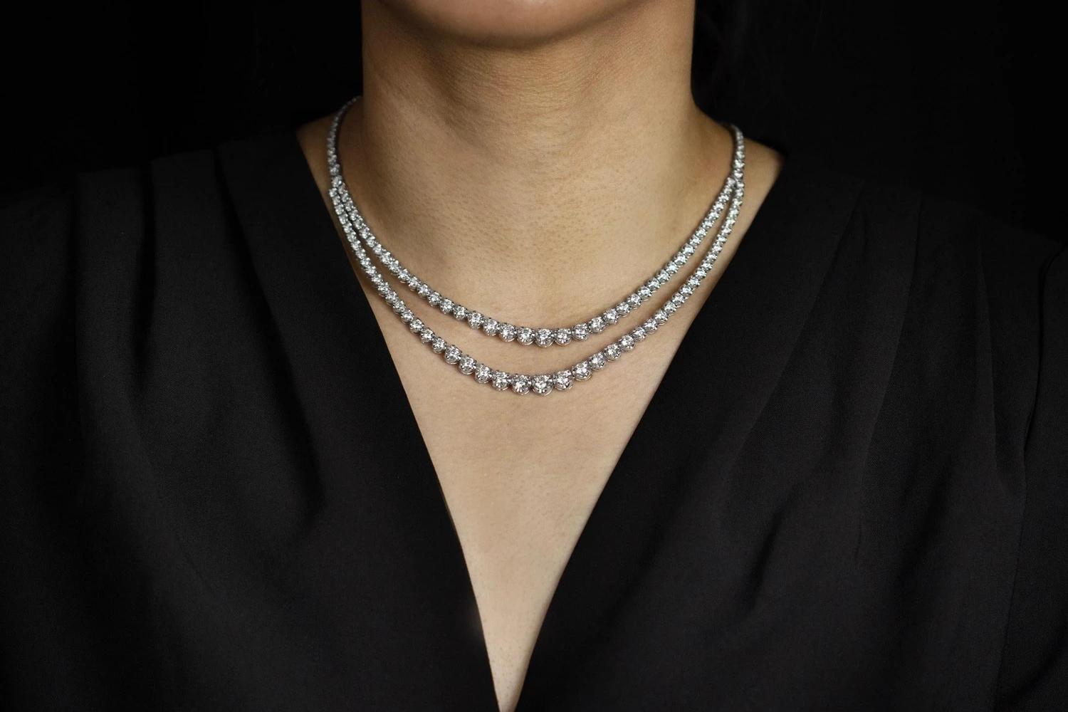 Roman Malakov 12.94 Carats Total Round Diamond Double Strand Tennis Necklace 4 Roman Malakov 12.94 Carats Total Round Diamond Double Strand Tennis Necklace – Image 2