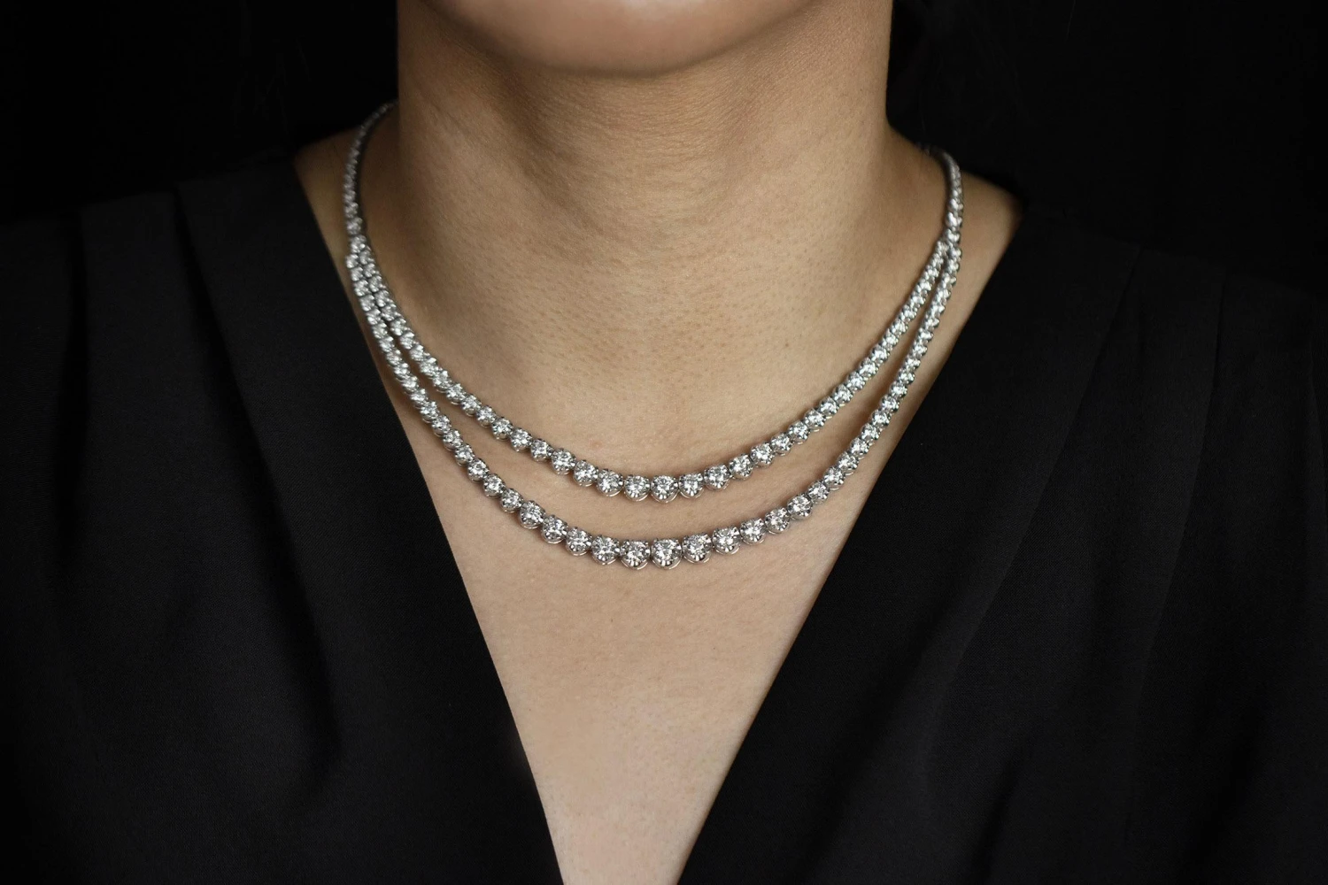 Roman Malakov 12.94 Carats Total Round Diamond Double Strand Tennis Necklace 5 Roman Malakov 12.94 Carats Total Round Diamond Double Strand Tennis Necklace – Image 3