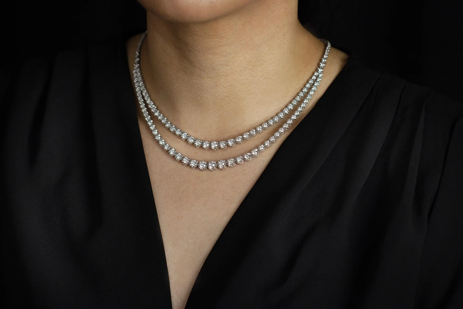 Roman Malakov 12.94 Carats Total Round Diamond Double Strand Tennis Necklace 6 Roman Malakov 12.94 Carats Total Round Diamond Double Strand Tennis Necklace – Image 4