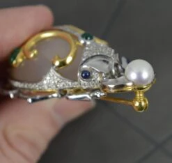 Unknown Incredible 18ct Gold Agate Sapphire Emerald Pearl Diamond Beetle Brooch 44.7g -Mode Bijouterie Magasin DSC 0909 master