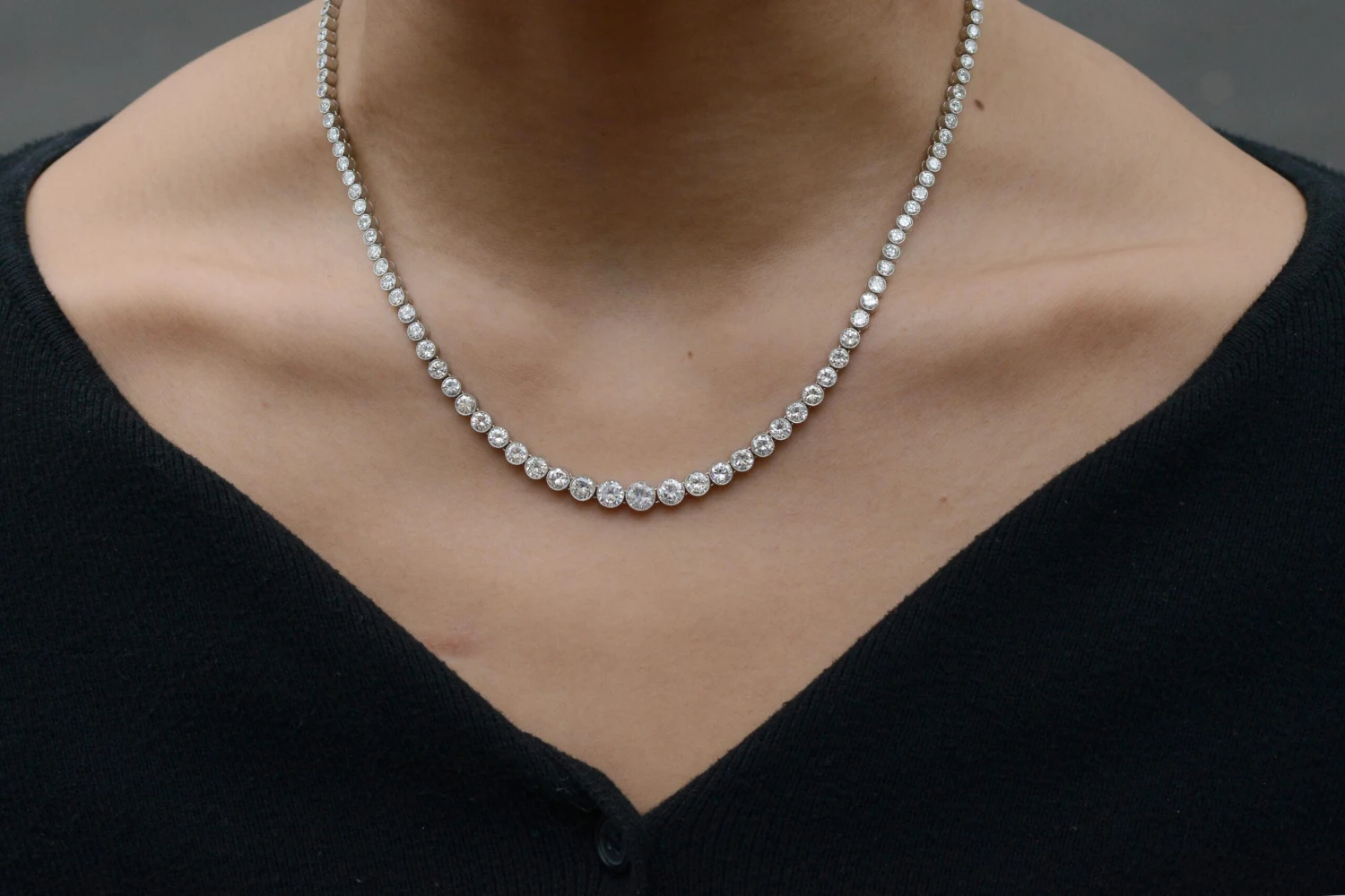 Unknown Platinum 14.21 Carat Diamond Riviera Necklace 4 Unknown Platinum 14.21 Carat Diamond Riviera Necklace – Image 2