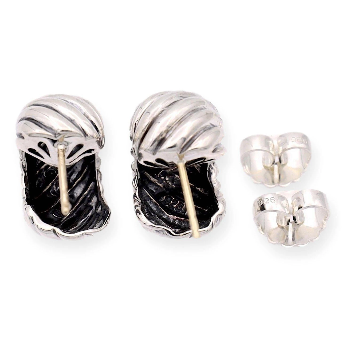 David Yurman Sterling Silver 14k Cable Classics Shrimp Half-Hoop Earrings 5 David Yurman Sterling Silver 14k Cable Classics Shrimp Half-Hoop Earrings – Image 3