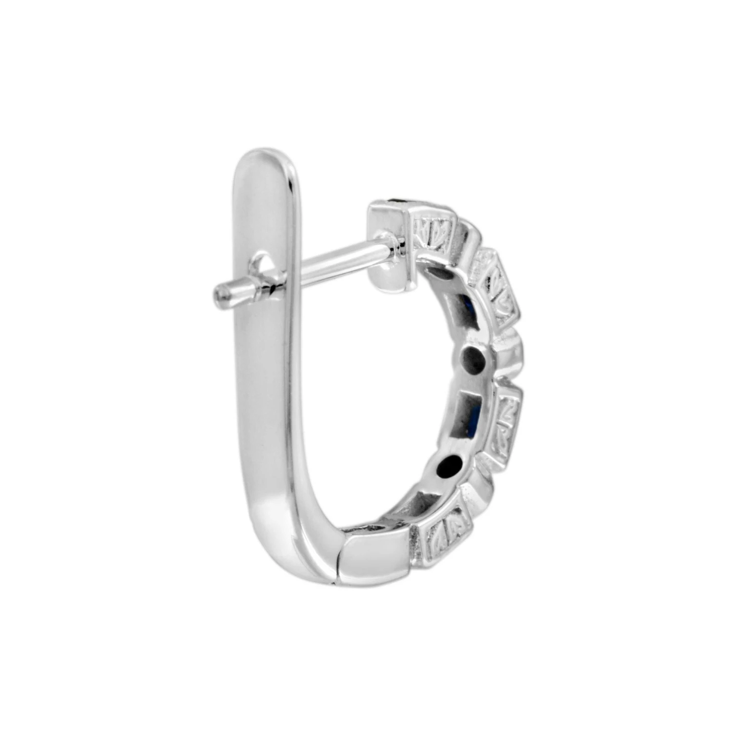 Unknown Alternate Baguette Blue Sapphire And Round Diamond Earrings In 14K White Gold 5 Unknown Alternate Baguette Blue Sapphire And Round Diamond Earrings In 14K White Gold – Image 3