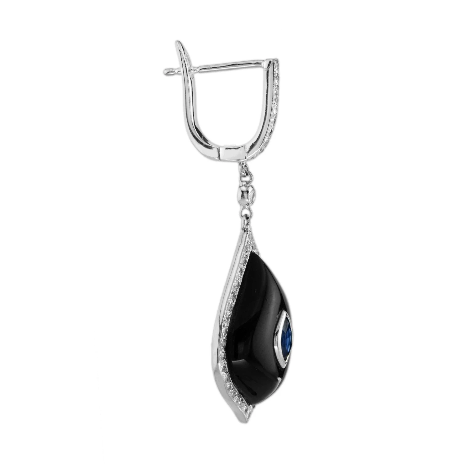 Unknown Sapphire Onyx Diamond Marquise Shape Dangle Earrings In 14K White Gold 4 Unknown Sapphire Onyx Diamond Marquise Shape Dangle Earrings In 14K White Gold – Image 2