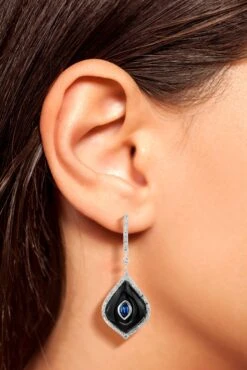 Unknown Sapphire Onyx Diamond Marquise Shape Dangle Earrings In 14K White Gold 11 Unknown Sapphire Onyx Diamond Marquise Shape Dangle Earrings In 14K White Gold -Mode Bijouterie Magasin E2395 S9 OX D2 E master