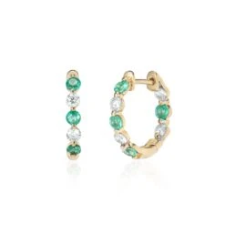 0.502 Carat Emerald Hoop Earrings In 14 Karat Yellow Gold With White Diamond -Mode Bijouterie Magasin E479 2 master