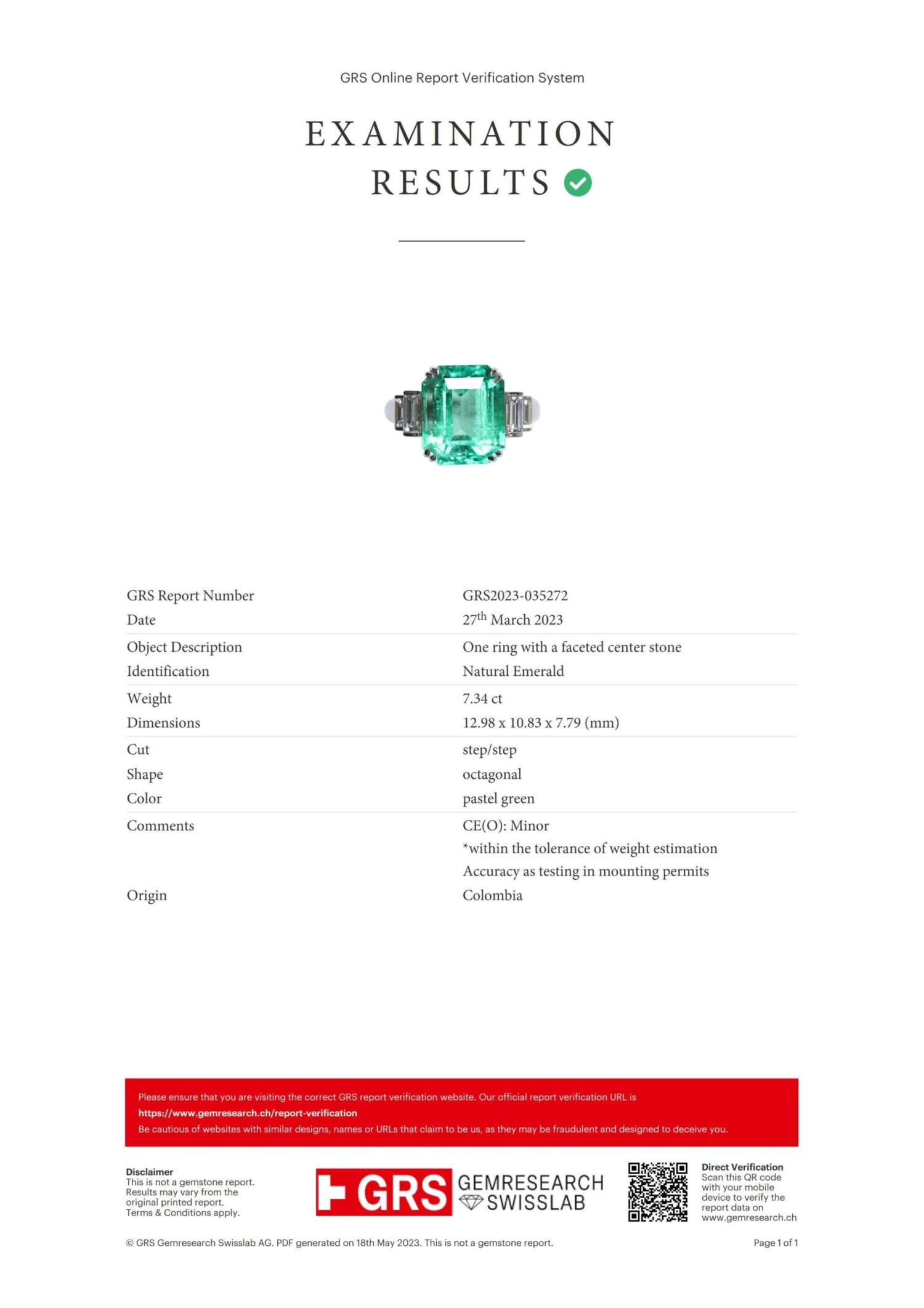 GRS 18K 7.34 Ct Colombia Emerald&Diamond Antique Art Deco Engagement Ring 5 GRS 18K 7.34 Ct Colombia Emerald&Diamond Antique Art Deco Engagement Ring – Image 3