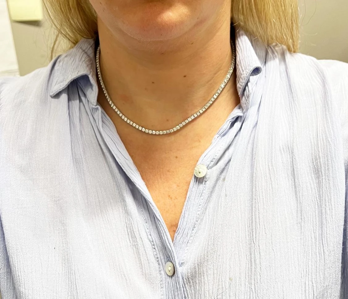 Unknown 14 Karat White Gold 11.22 Carat Natural Round Diamond Tennis Necklace 8 Unknown 14 Karat White Gold 11.22 Carat Natural Round Diamond Tennis Necklace – Image 6