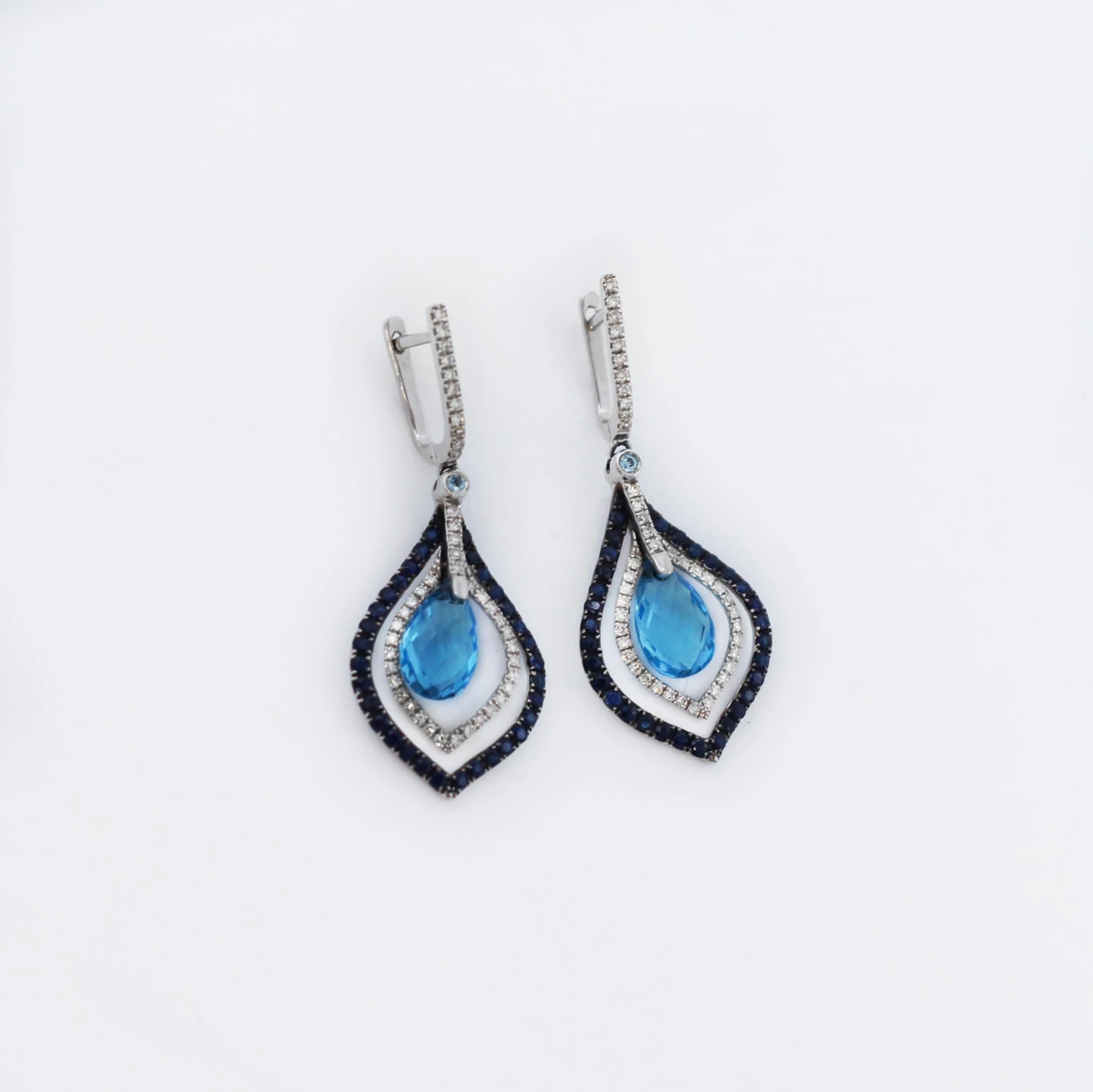 Effy 14k White Gold Blue Topaz, Sapphire, Diamond Drop Earrings 5 Effy 14k White Gold Blue Topaz, Sapphire, Diamond Drop Earrings – Image 3