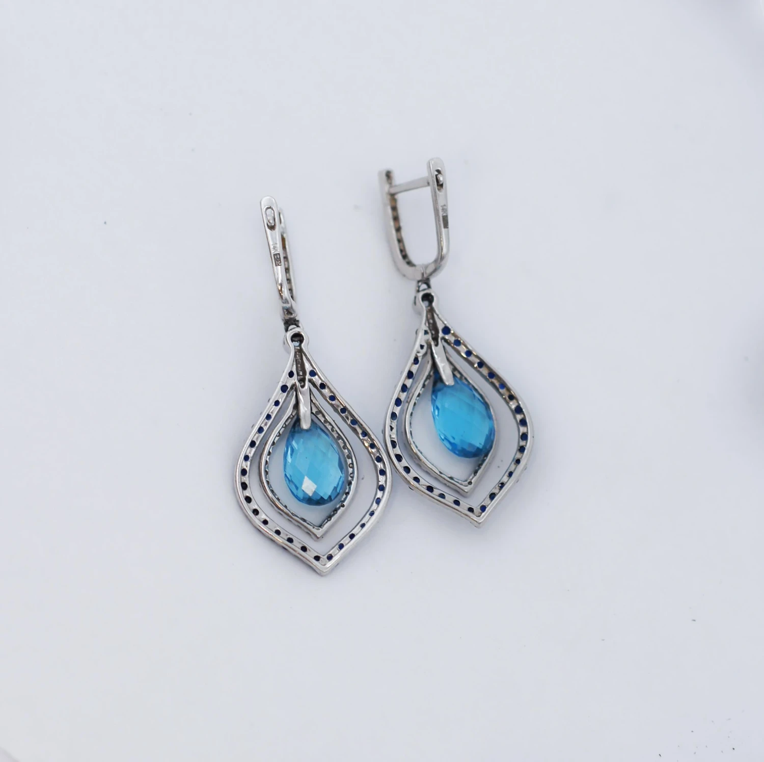 Effy 14k White Gold Blue Topaz, Sapphire, Diamond Drop Earrings 6 Effy 14k White Gold Blue Topaz, Sapphire, Diamond Drop Earrings – Image 4