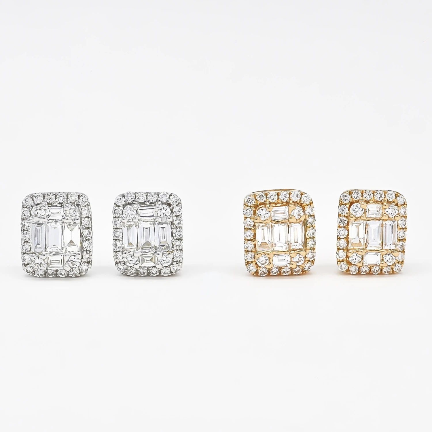 18 Karat Rose Gold Natural Diamonds Illusion Halo Cluster Emerald Stud Earrings 4 18 Karat Rose Gold Natural Diamonds Illusion Halo Cluster Emerald Stud Earrings – Image 2