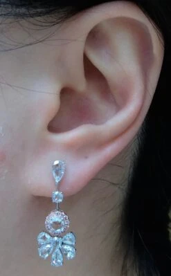 White Rose-Cut Diamond And Pink Diamond 18k Gold Drop Earrings -Mode Bijouterie Magasin E 192 HR master