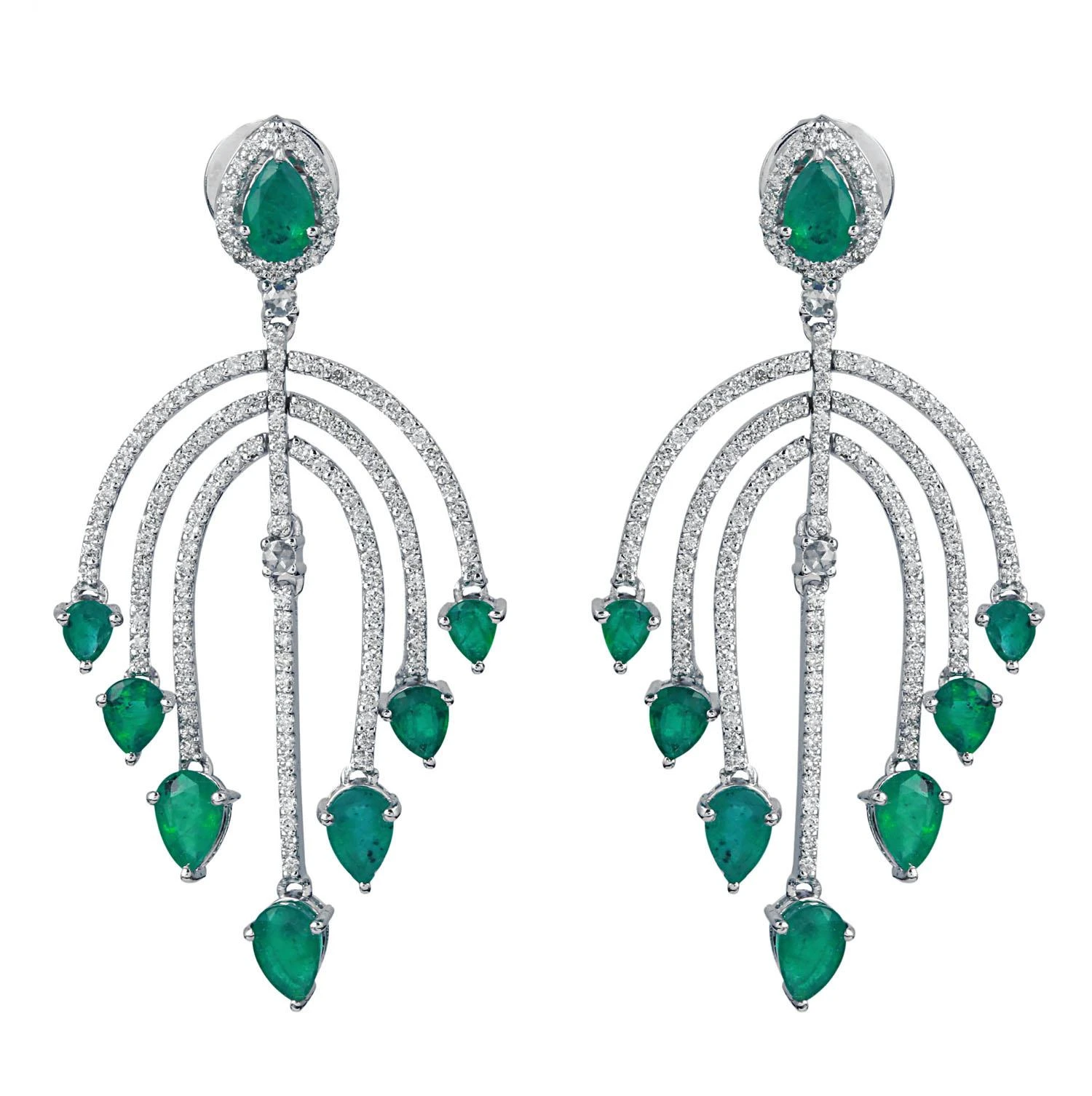 Unknown Emerald Dangle Earrings With Diamond In 18k Gold 4 Unknown Emerald Dangle Earrings With Diamond In 18k Gold – Image 2